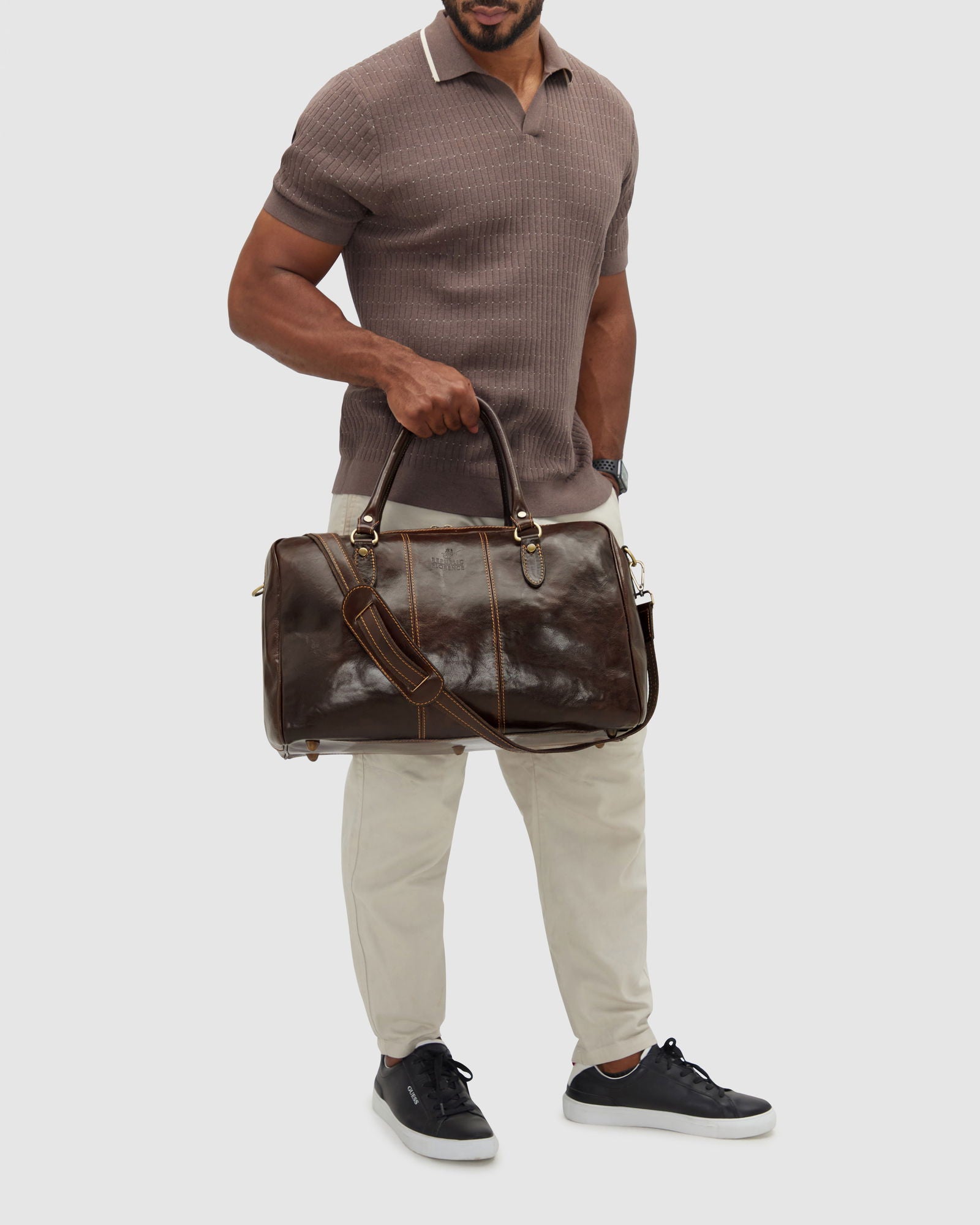 Albertis Piccolo Chocolate - Leather Duffle Bag - Republic of Florence
