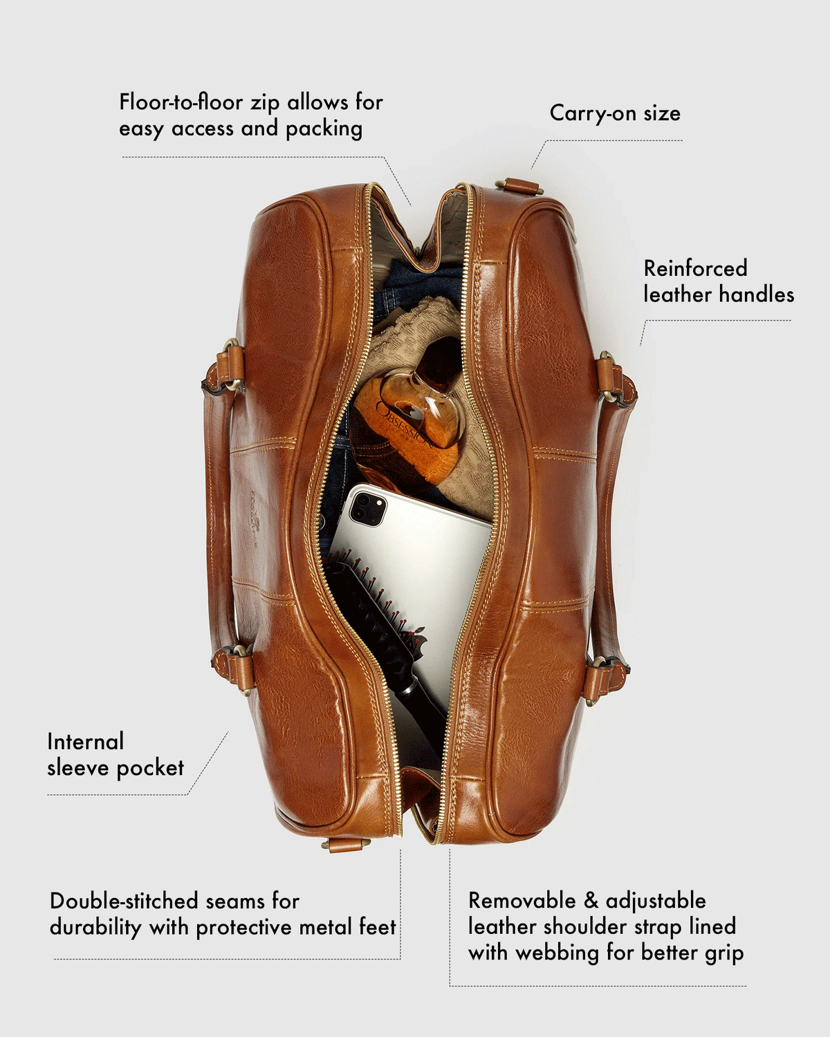 Albertis Piccolo Chocolate - Leather Duffle Bag - Republic of Florence