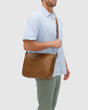 Aurelian Matt Tan - 13" laptop leather messenger - Republic of Florence