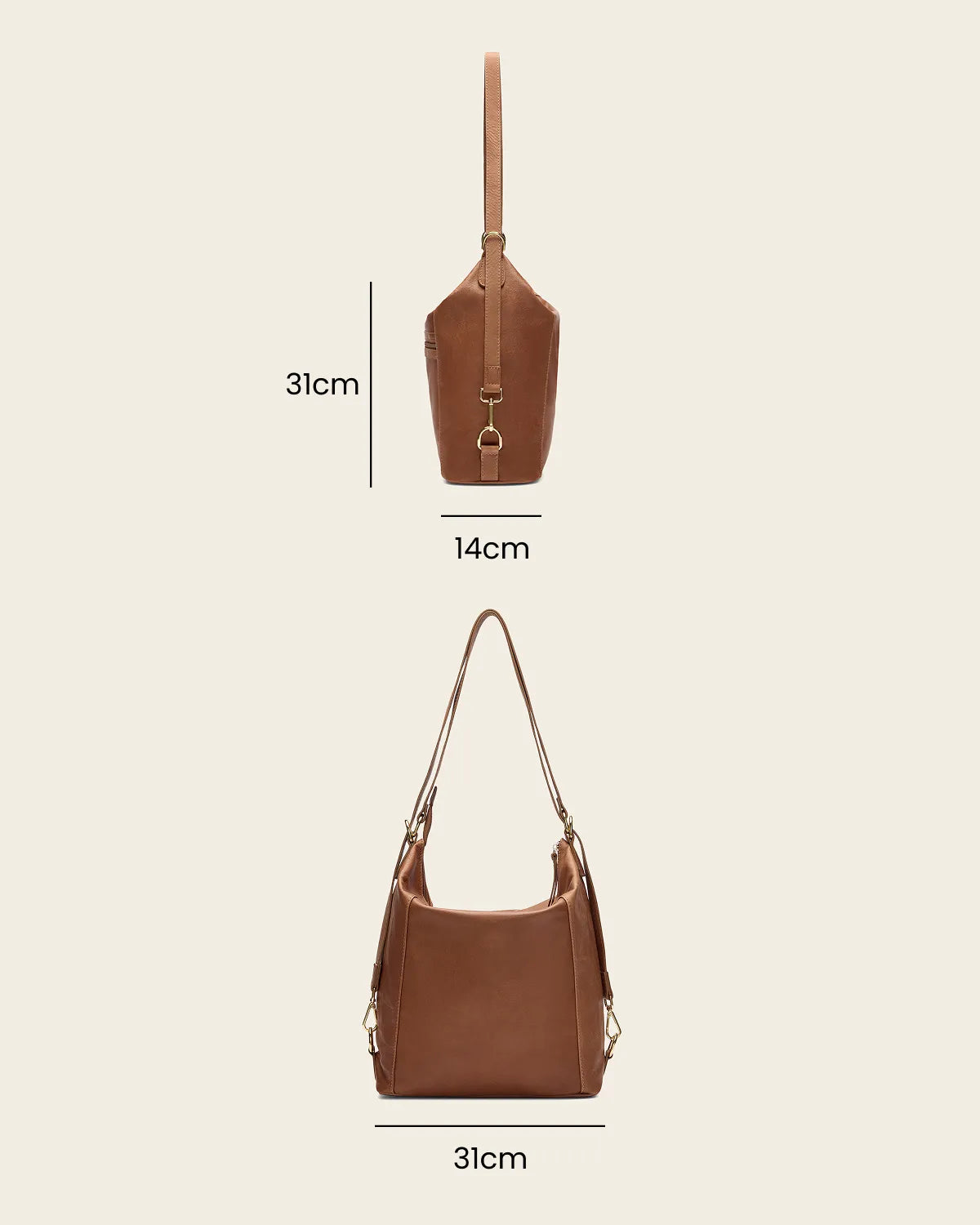 Regina Brown - 3-in-1 Convertible Leather Backpack