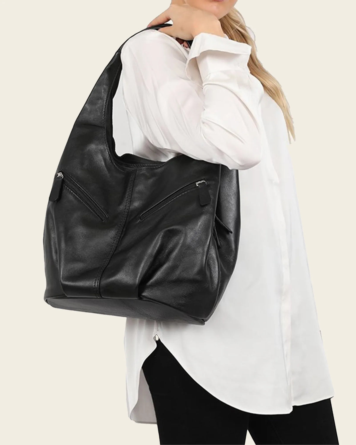Catalina Black - Leather Hobo Bag
