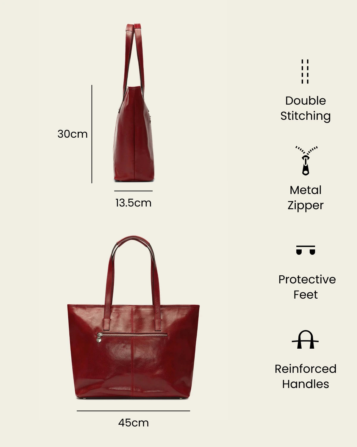 Beatrice Rosso - Leather Work Tote