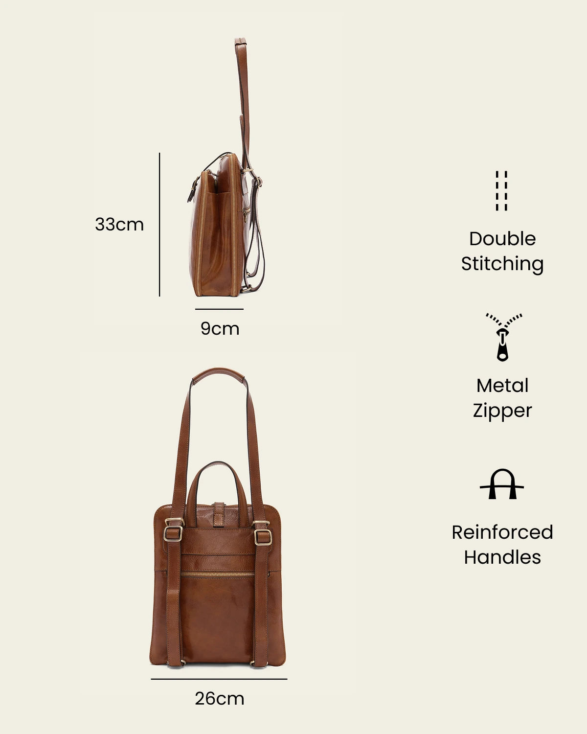 Emma Honey - 3-in-1 Convertible Leather Backpack