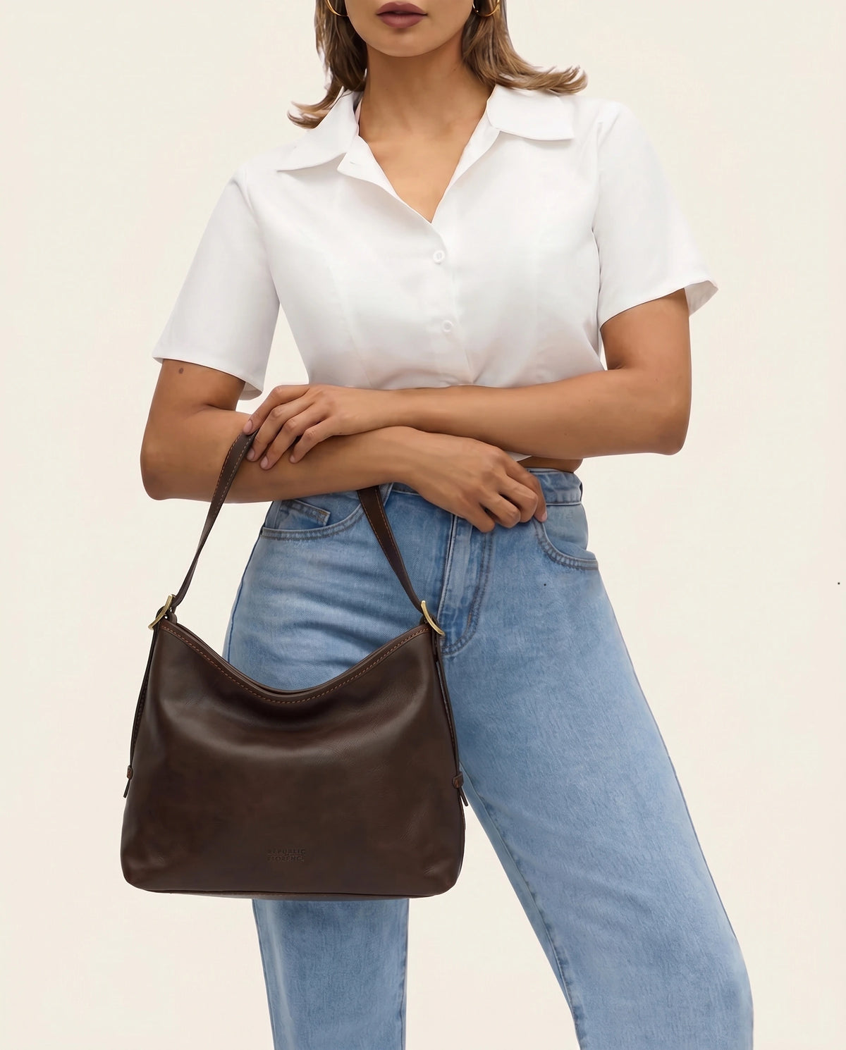 Sophia Espresso - Leather Shoulder Bag