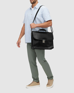 Milan Black - Leather Laptop Briefcase - Republic of Florence