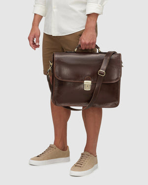 Milan Brown - Leather Laptop Briefcase - Republic of Florence