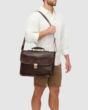 Milan Brown - Leather Laptop Briefcase - Republic of Florence
