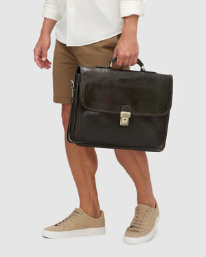 Milan Chocolate - Leather Laptop Briefcase - Republic of Florence