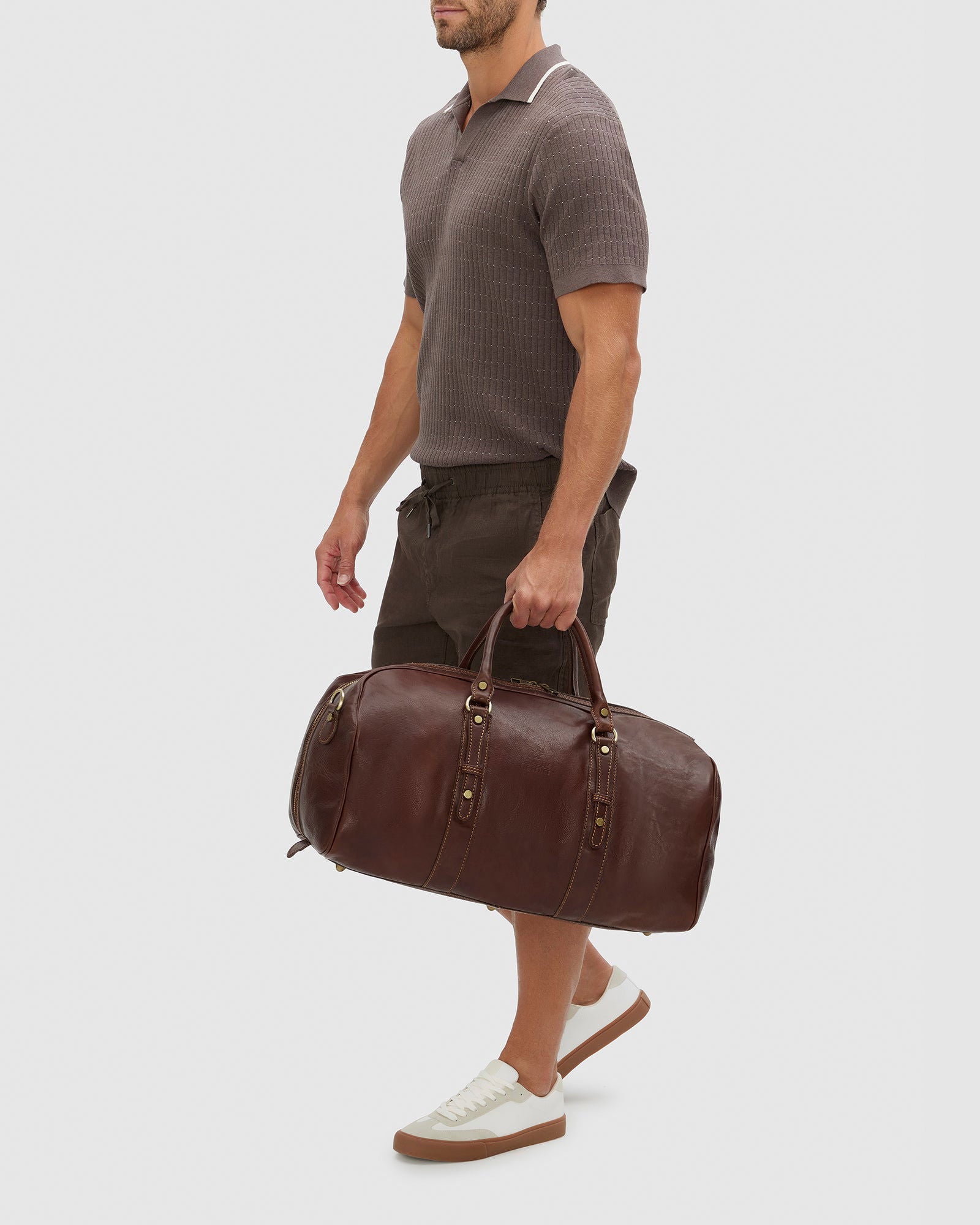Polo Medium Brown - Leather Duffle Bag - Republic of Florence