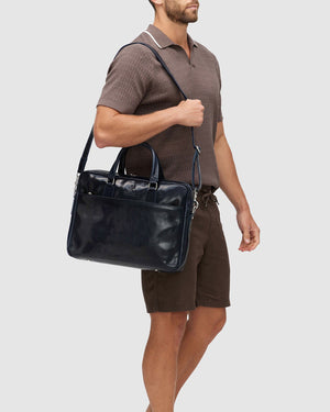 Tokyo Blue - Slim Leather Laptop Briefcase - Republic of Florence