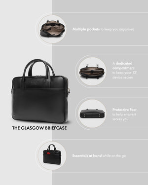 Glasgow Deluxe Black- Leather Briefcase 13" laptops
