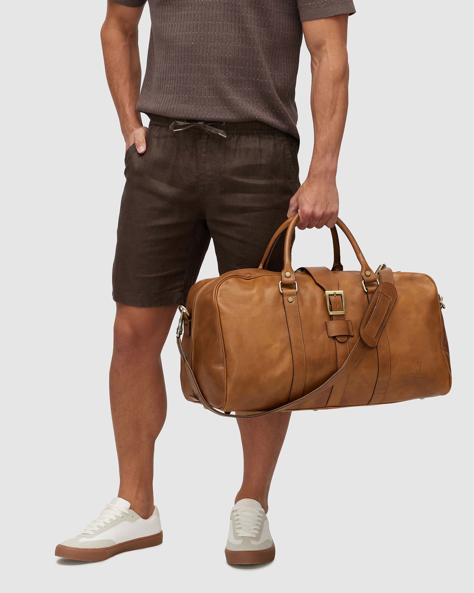 Amerigo Matt Tan - Leather Duffle Bag - Republic of Florence