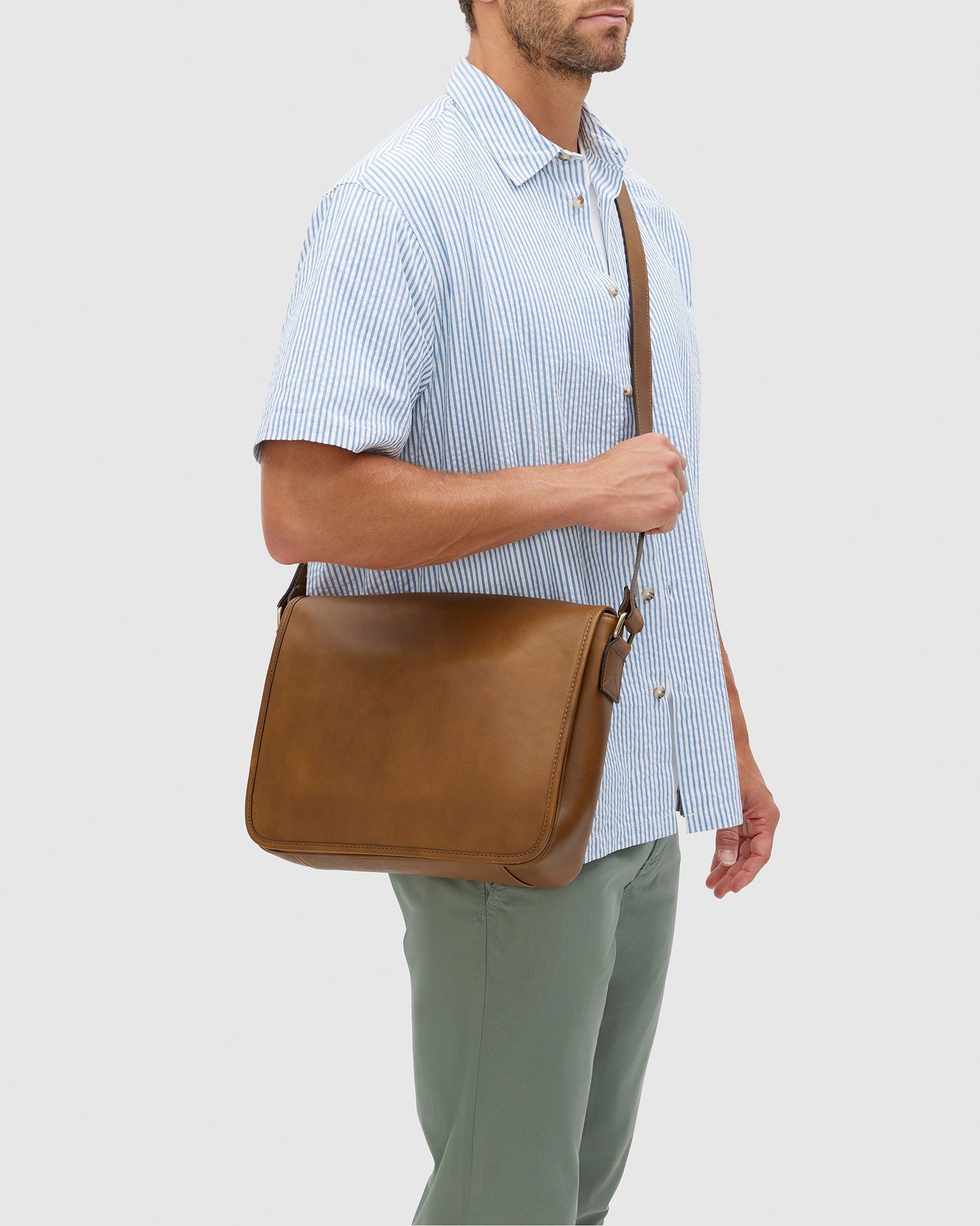 Aurelian Matt Tan - 13" laptop leather messenger - Republic of Florence