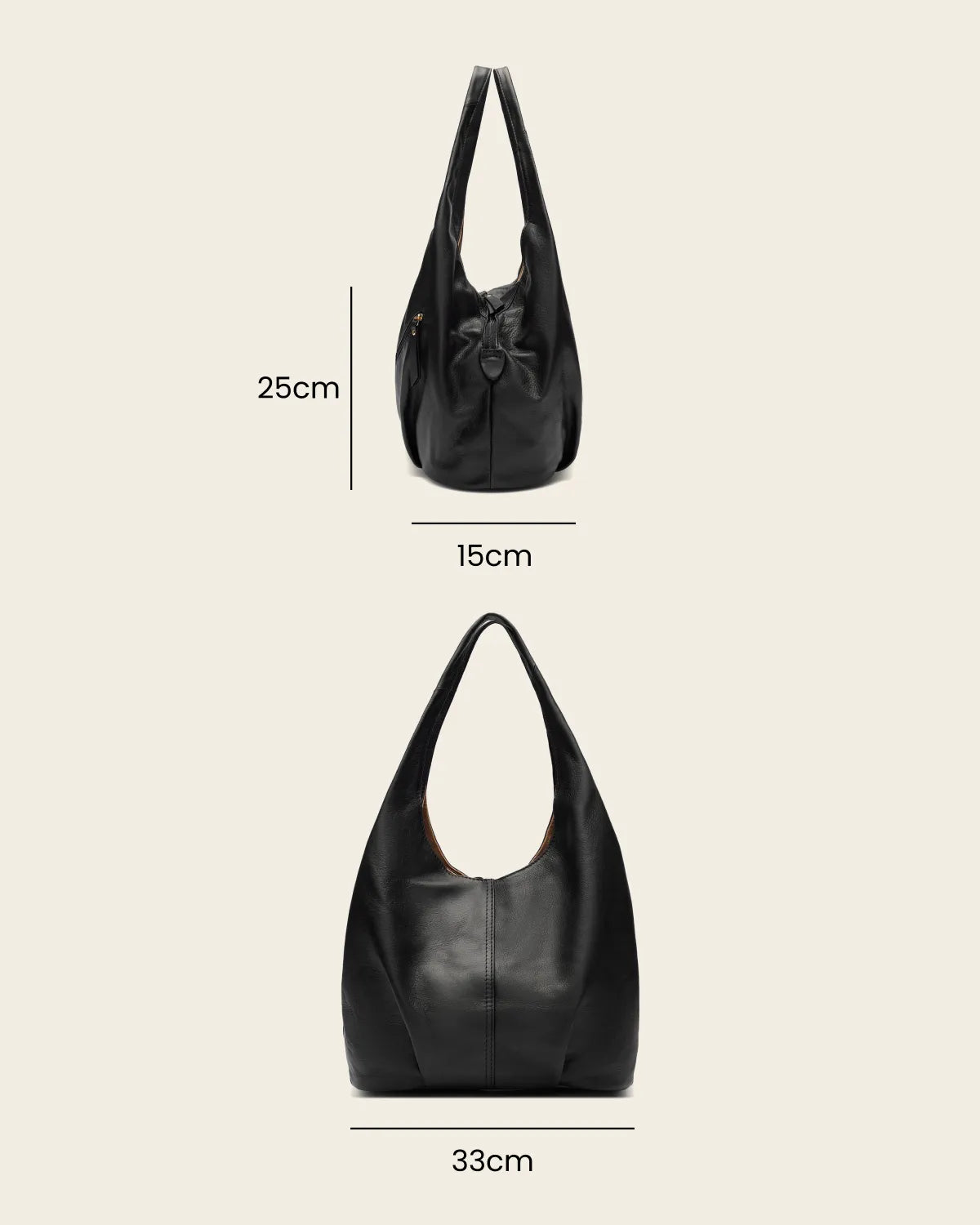 Catalina Black - Leather Hobo Bag