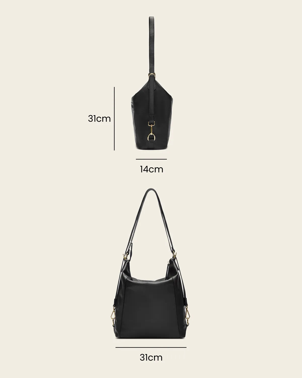 Regina Black - 3-in-1 Convertible Leather Backpack