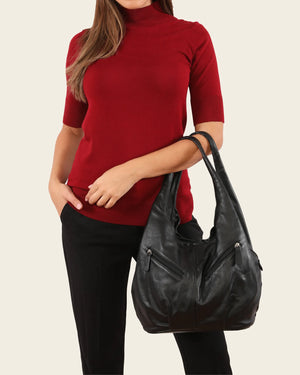 Catalina Black - Leather Hobo Bag