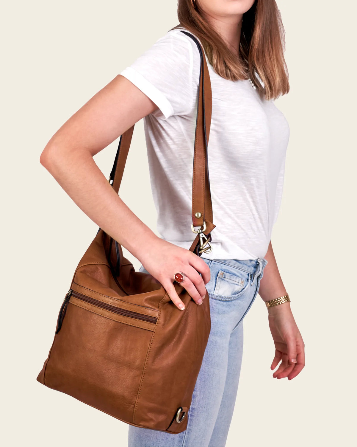 Regina Brown - 3-in-1 Convertible Leather Backpack