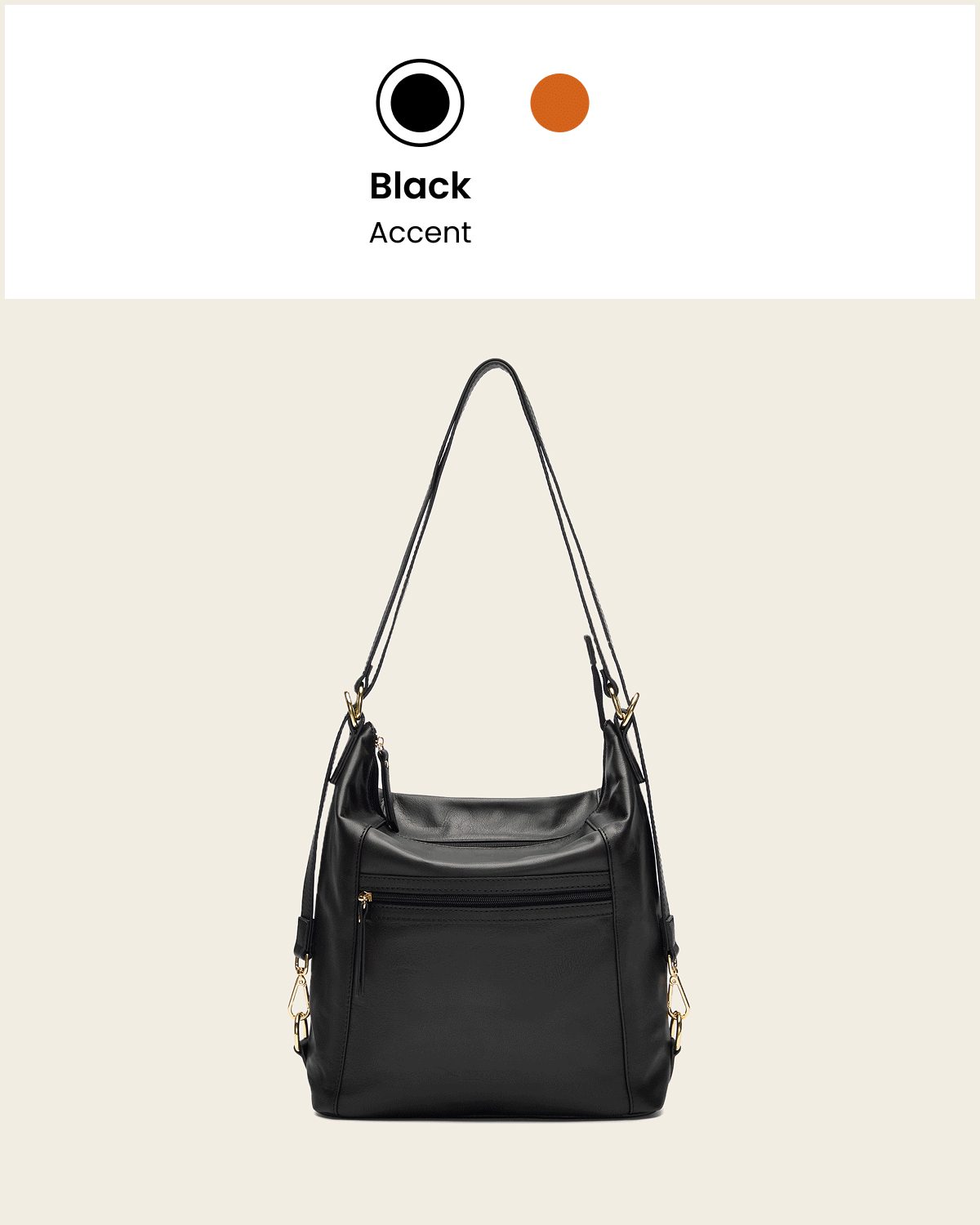Regina Black - 3-in-1 Convertible Leather Backpack