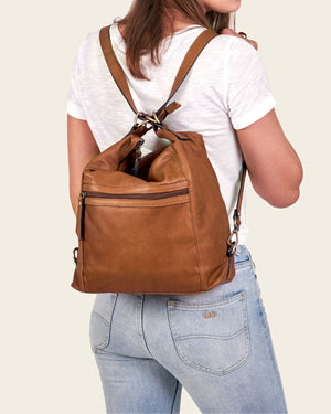 Regina Brown - 3-in-1 Convertible Leather Backpack
