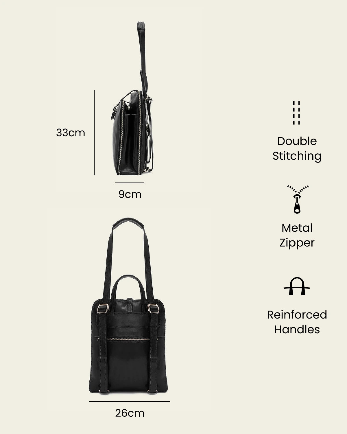 Emma Jet - 3-in-1 Convertible Leather Backpack