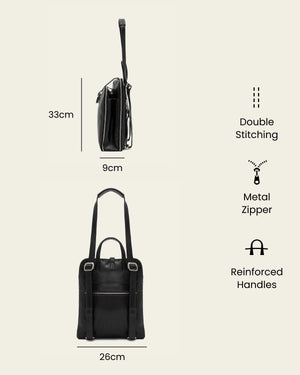 Emma Jet - 3-in-1 Convertible Leather Backpack