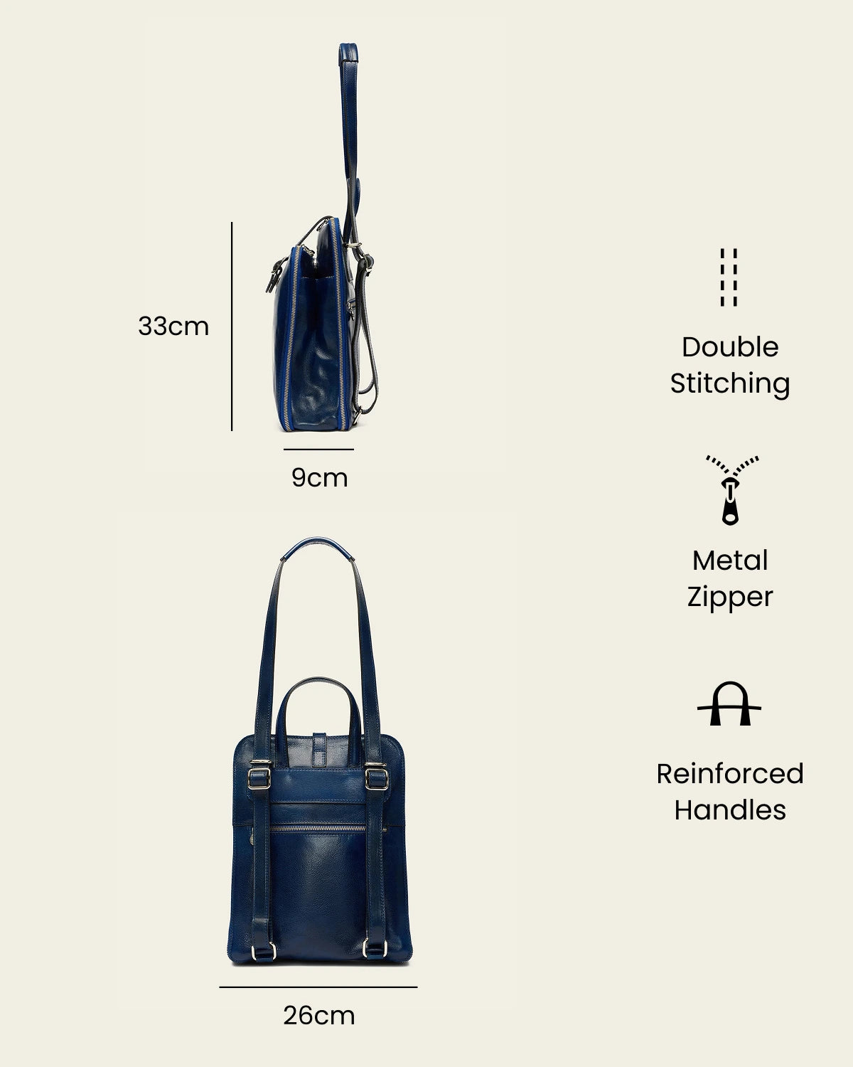 Emma Royal - 3-in-1 Convertible Leather Backpack