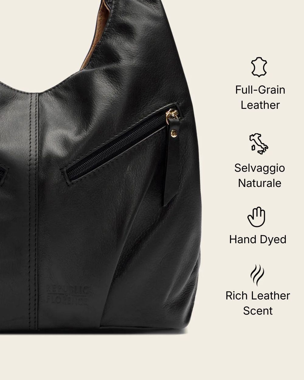Catalina Black - Leather Hobo Bag