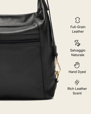Regina Black - 3-in-1 Convertible Leather Backpack