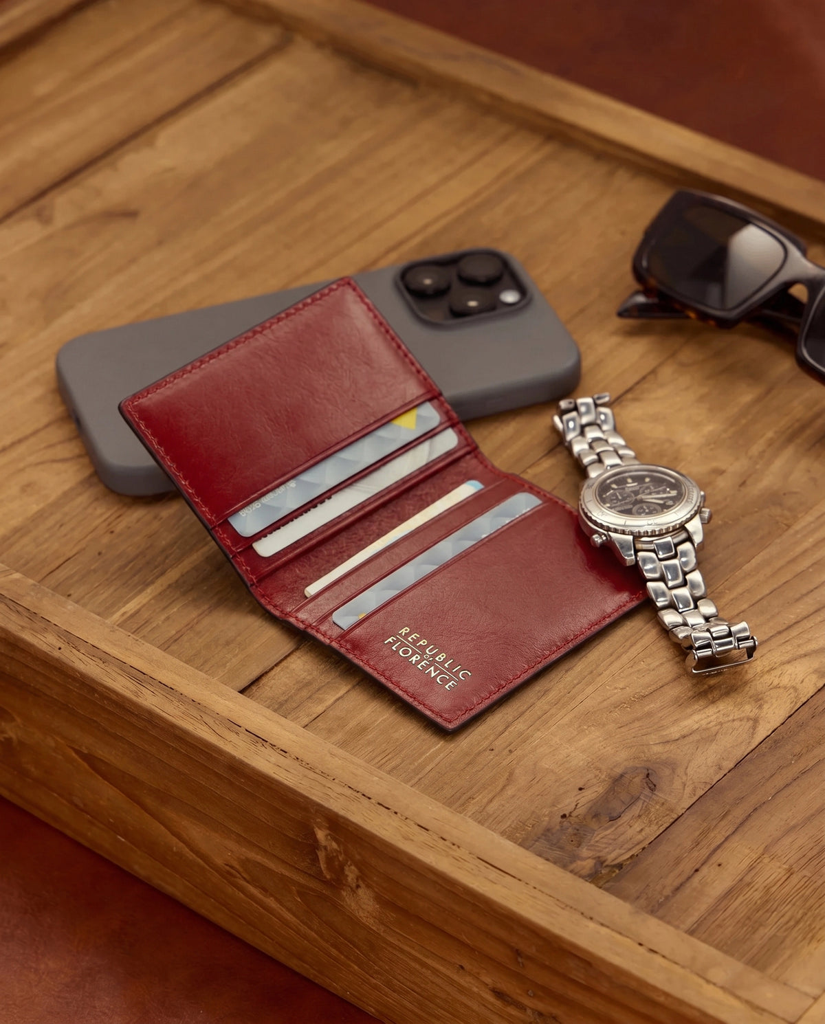 Vertical Rosso - Leather Card Holder