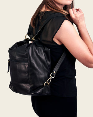 Regina Black - 3-in-1 Convertible Leather Backpack