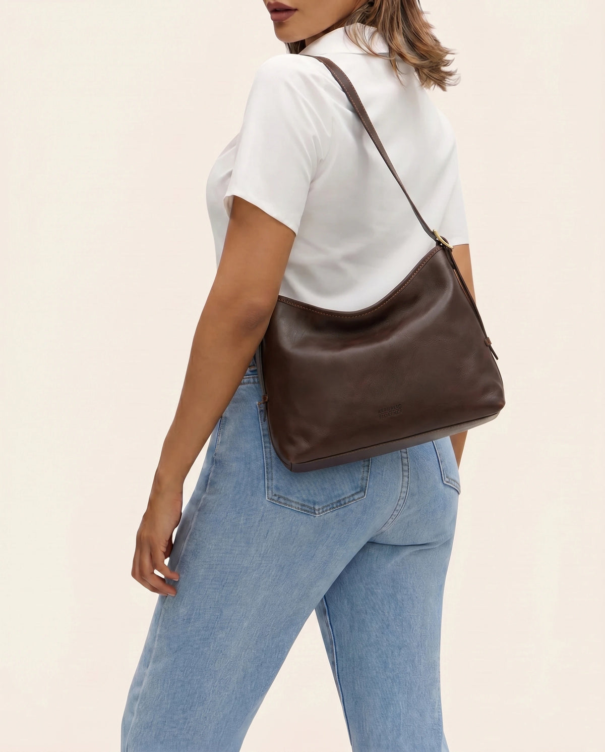 Sophia Espresso - Leather Shoulder Bag