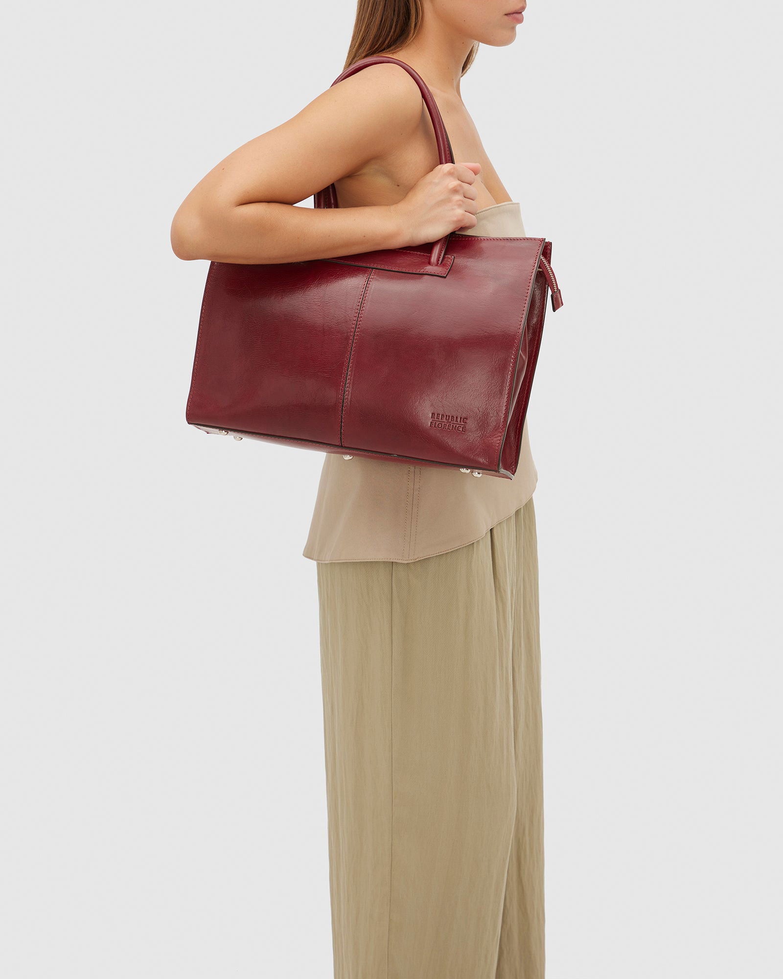 Florence Red - Leather Woman Briefcase - Republic of Florence