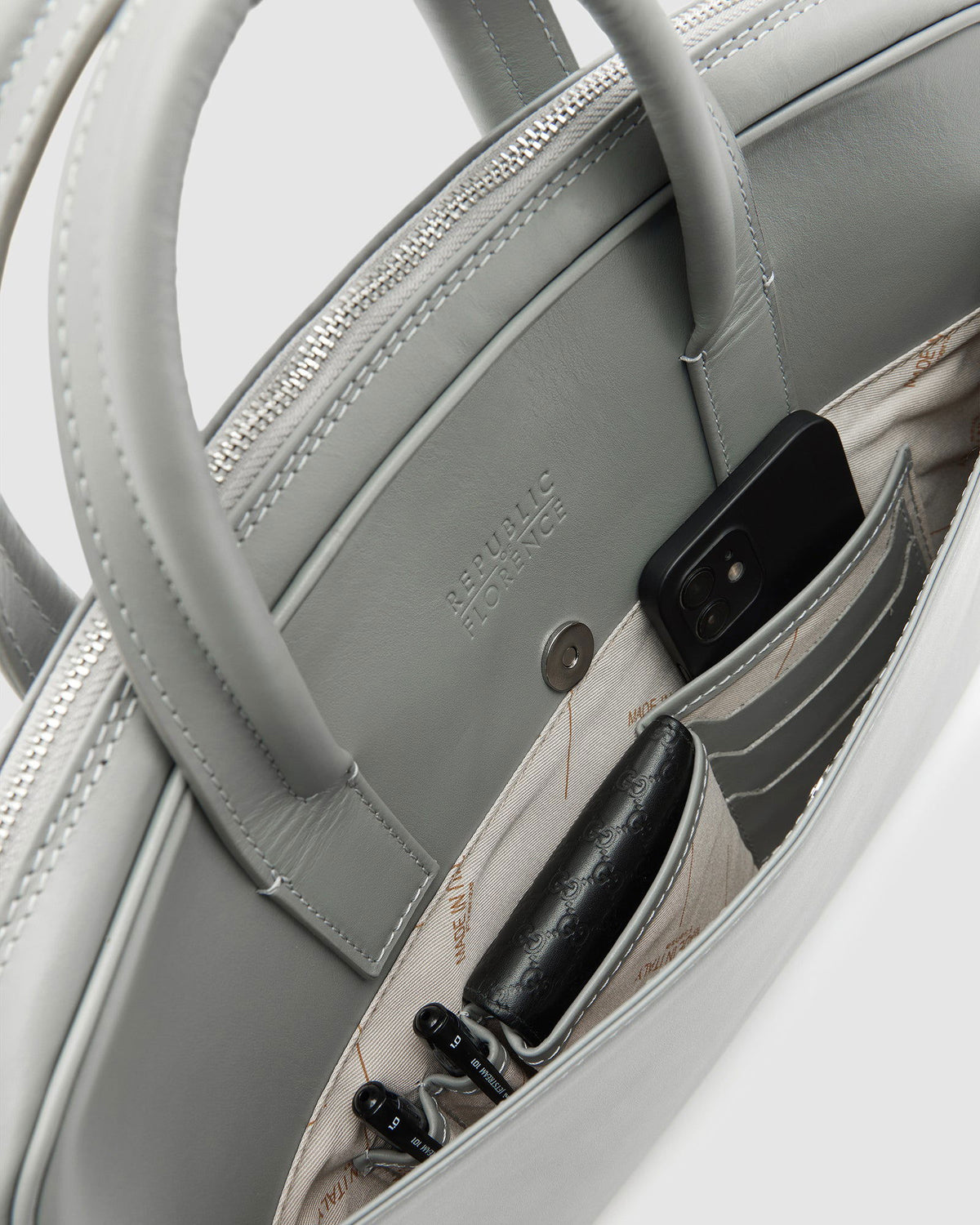 Grey leather briefcase discount