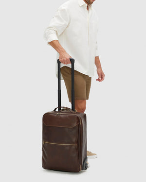 Kino Matt Chocolate  - Wheeled Leather Trolley Case - Republic of Florence