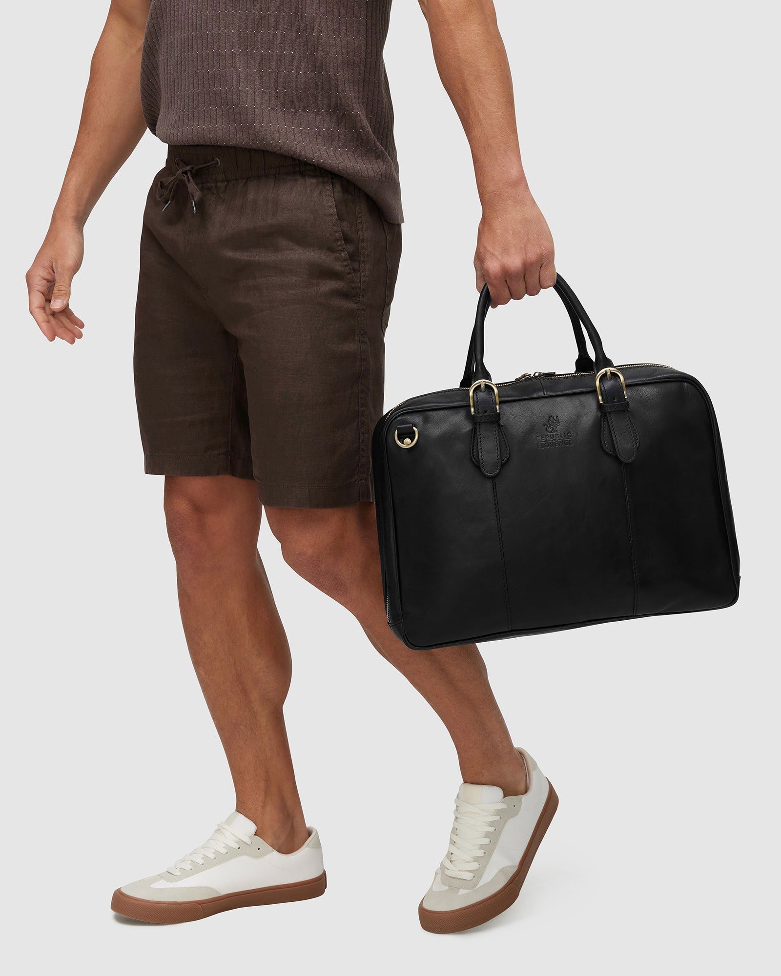 Madrid Matt Black - Leather Briefcase - Republic of Florence