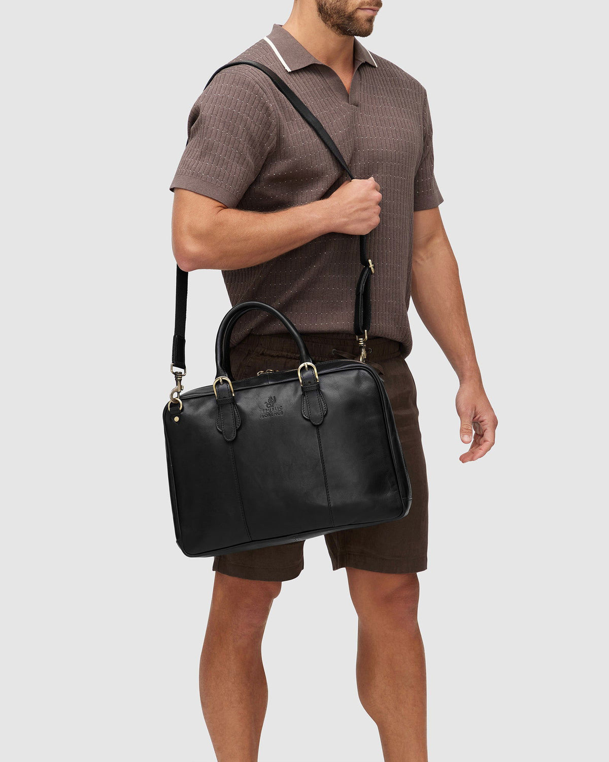 Madrid Matt Black - Leather Briefcase - Republic of Florence