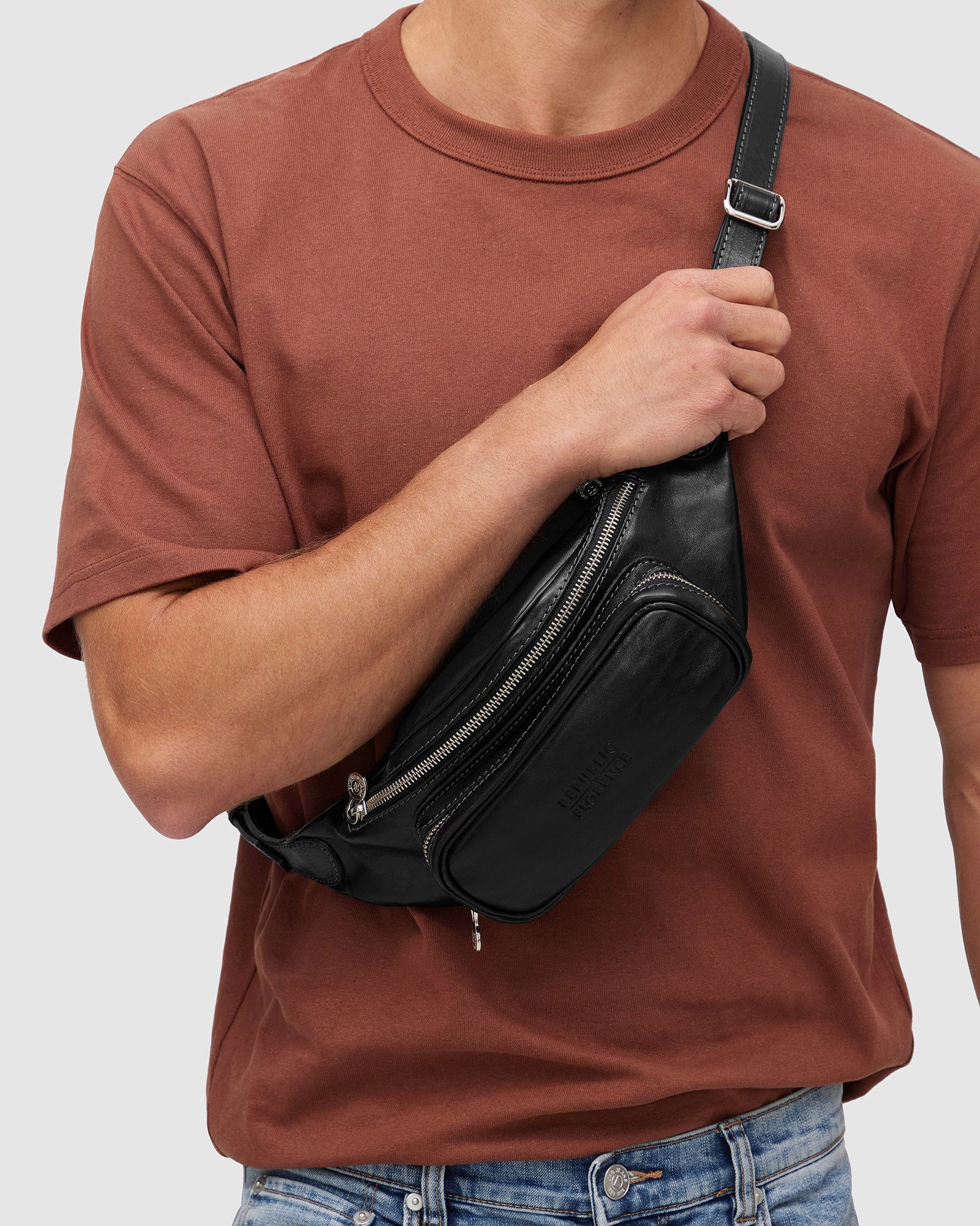 Marius Black - Front Sling leather Bag - Republic of Florence