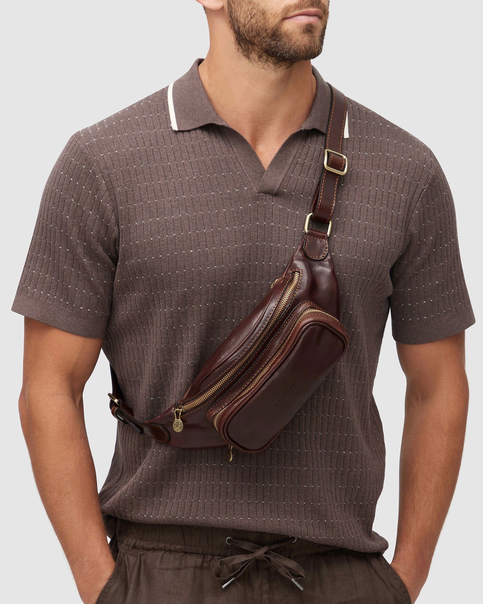 Marius Brown - Front Sling leather Bag - Republic of Florence