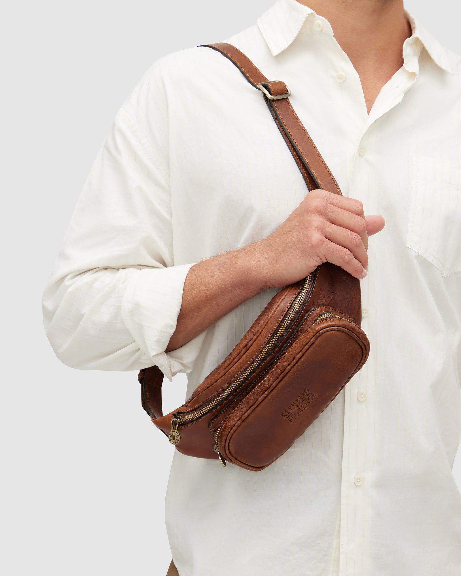 Marius Matt Brown - Front Sling leather Bag - Republic of Florence