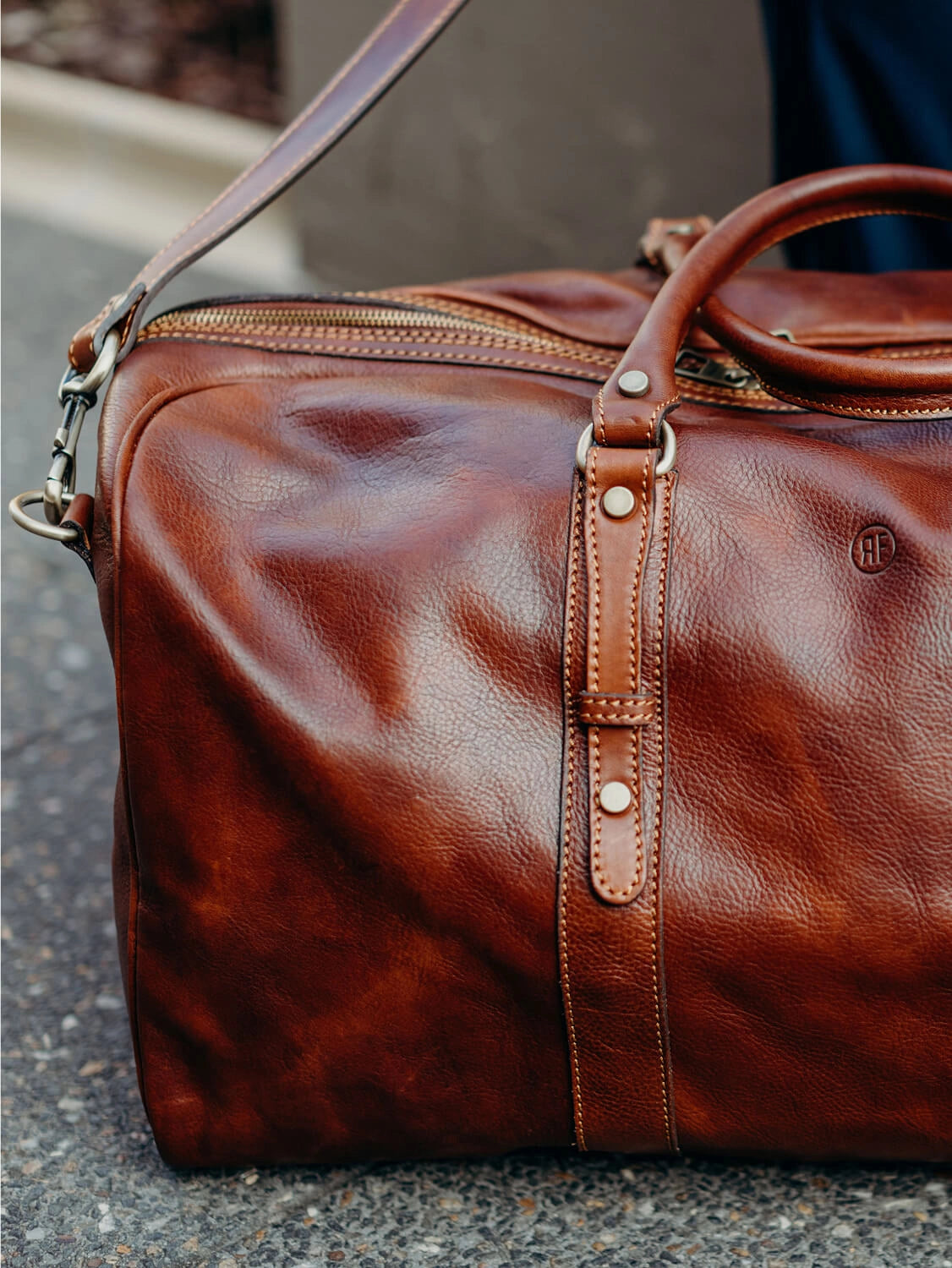 Close detail of full-grain leather grain