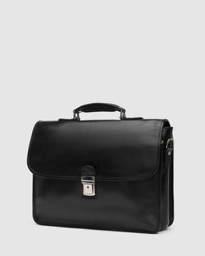 Milan Black - Leather Laptop Briefcase - Republic of Florence