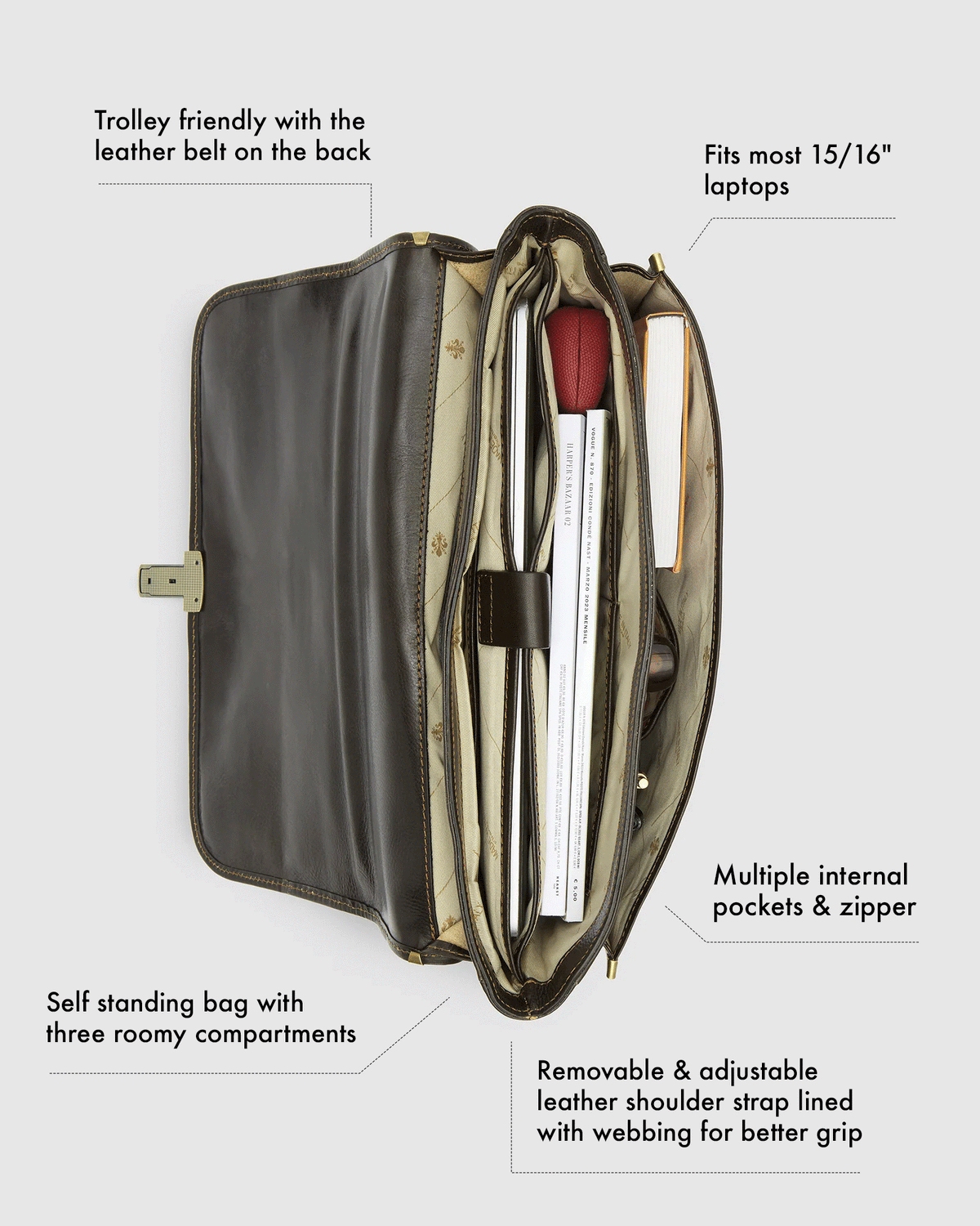 Milan Chocolate - Leather Laptop Briefcase - Republic of Florence