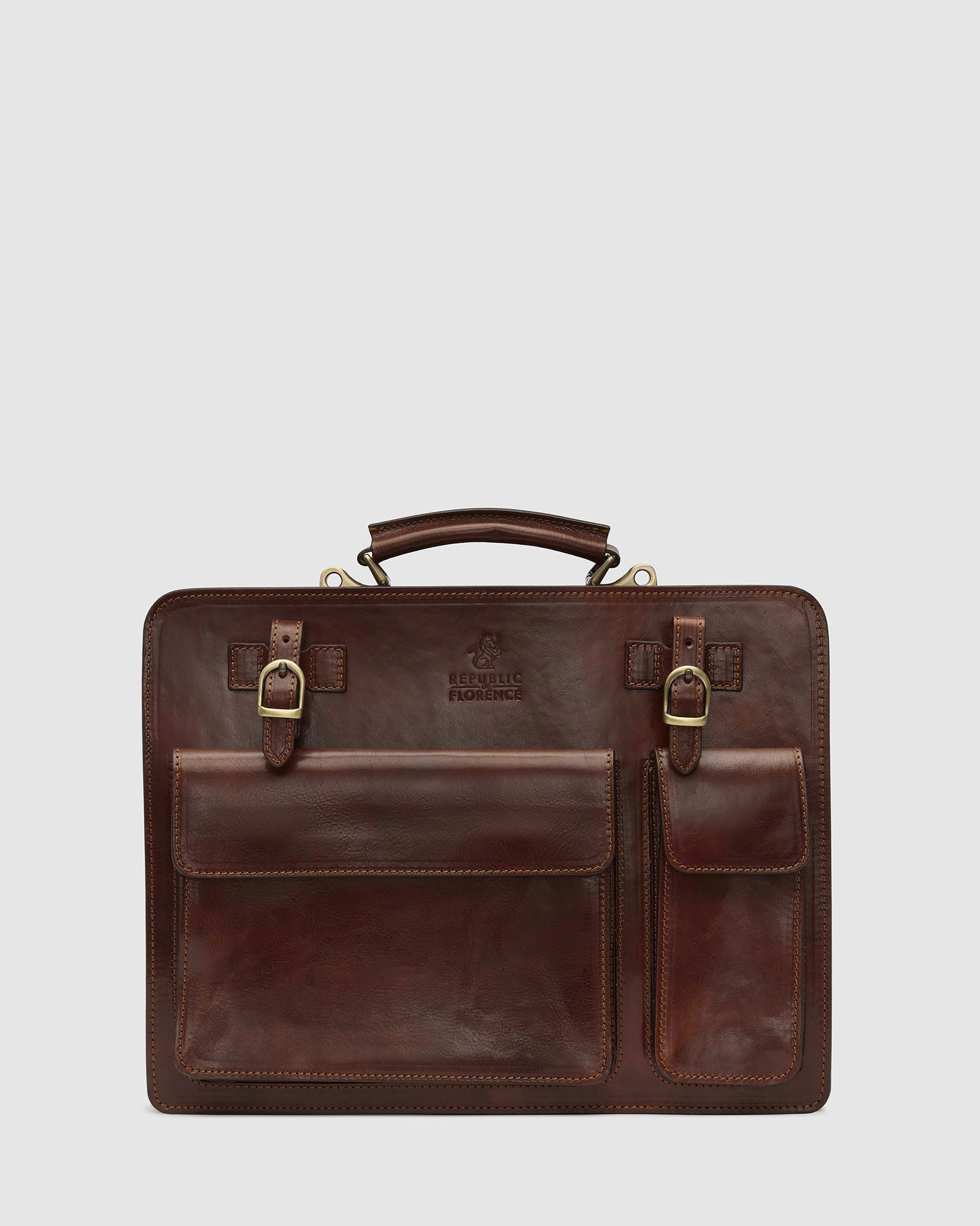 Munich Brown - Double Compartment Leather Briefcase - Republic of Florence