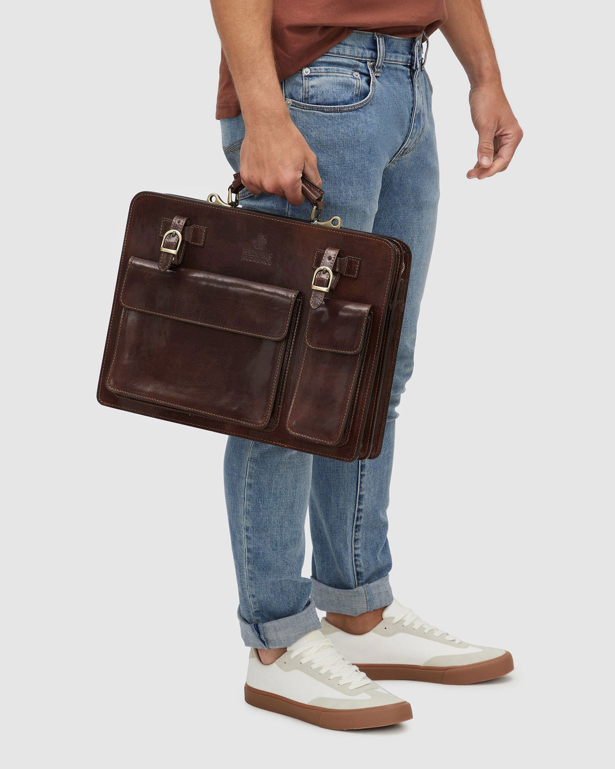 Munich Brown - Double Compartment Leather Briefcase - Republic of Florence