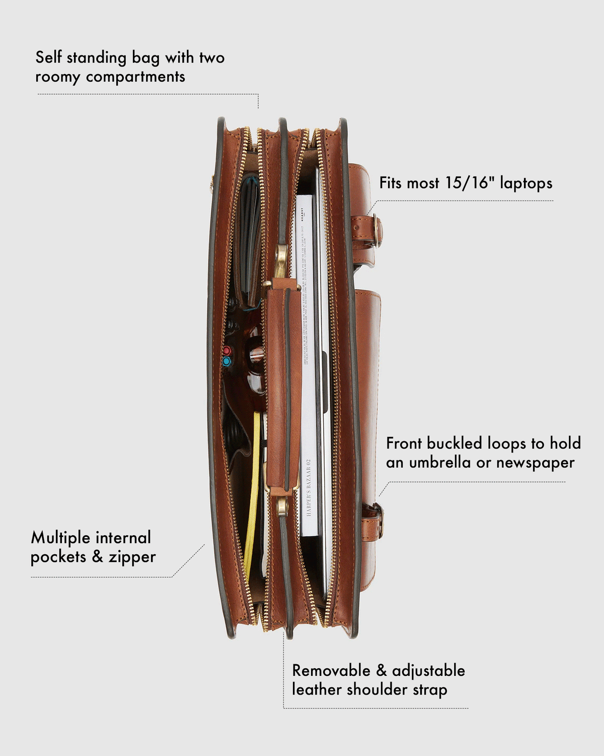 Munich Brown - Double Compartment Leather Briefcase - Republic of Florence