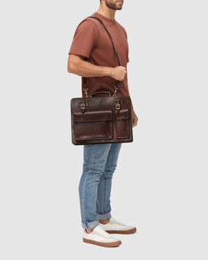 Munich Brown - Double Compartment Leather Briefcase - Republic of Florence