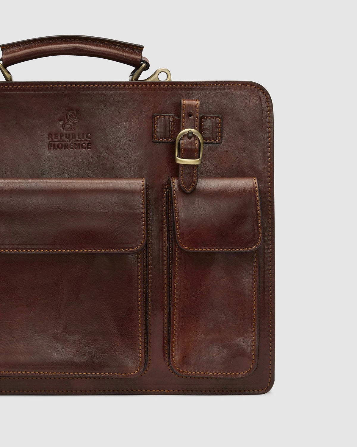 Munich Brown - Double Compartment Leather Briefcase - Republic of Florence
