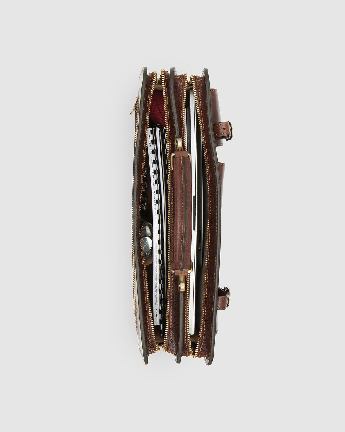 Munich Brown - Double Compartment Leather Briefcase - Republic of Florence