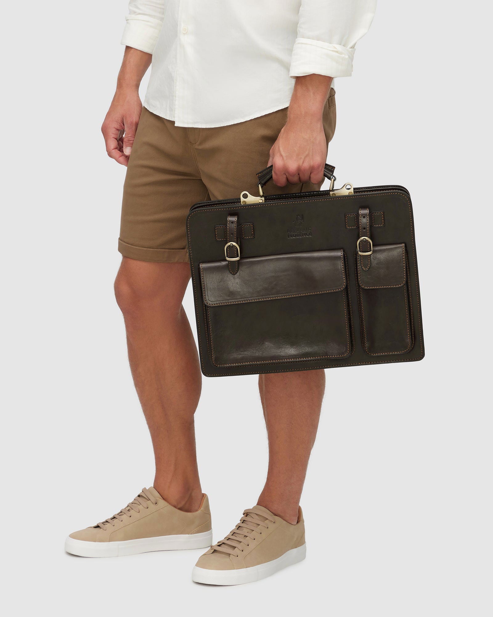 Munich Chocolate - Double Compartment Leather Briefcase - Republic of Florence