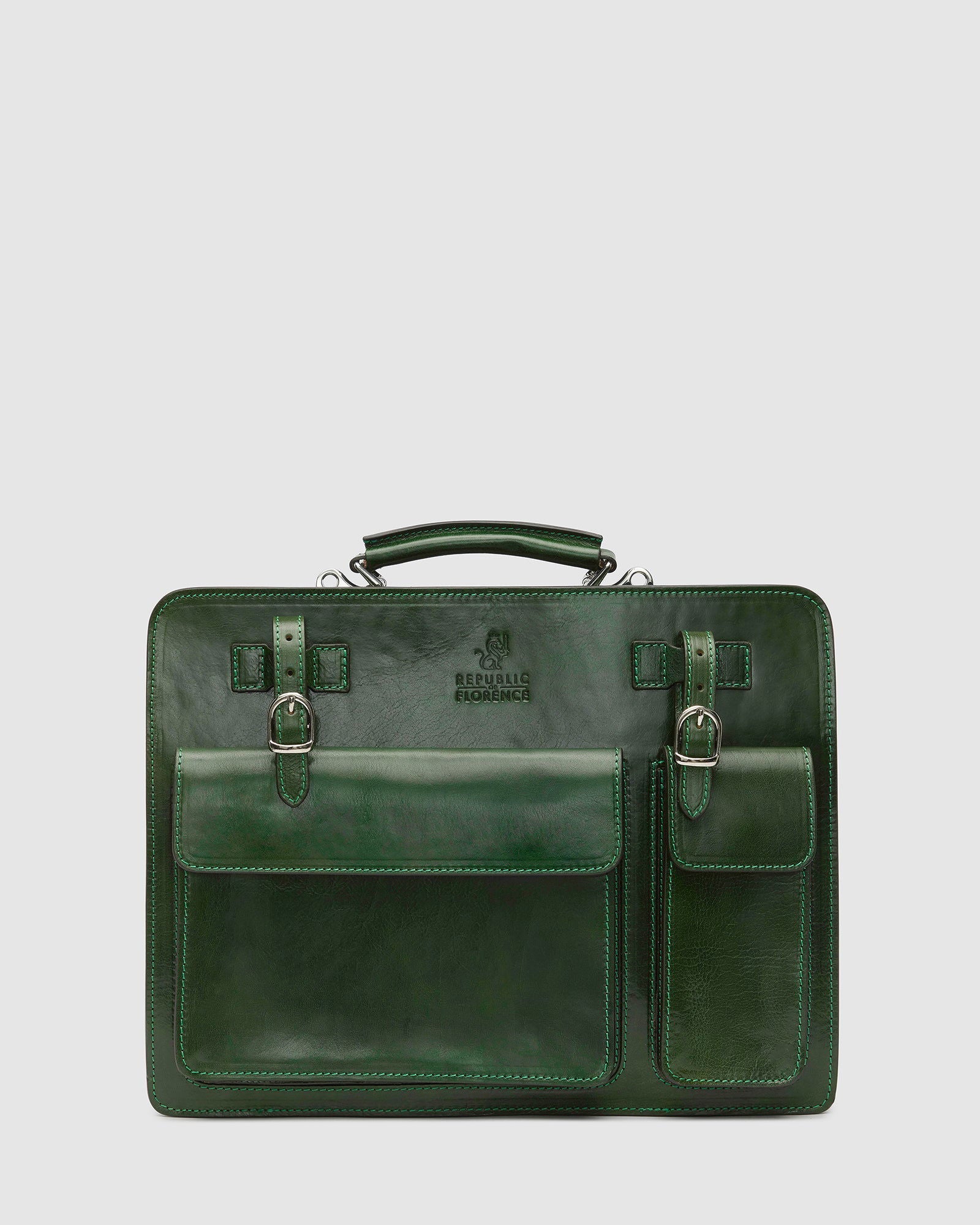 Munich Green - Double Compartment Leather Briefcase - Republic of Florence